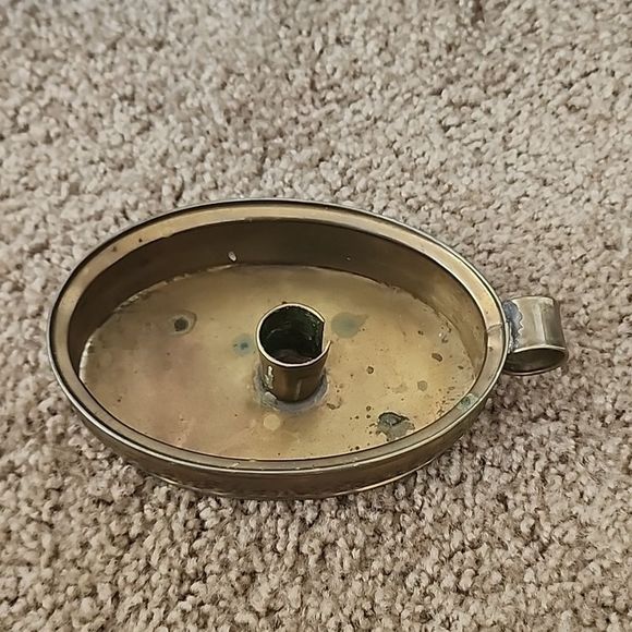 Antique Chamberstick Brass Candle Stick - Picture 1 of 6